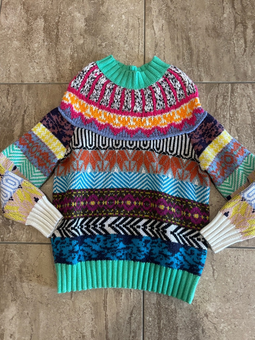 Anthropology Ryan Fair Isle mockneck vibrant Multi-colored knit sweater